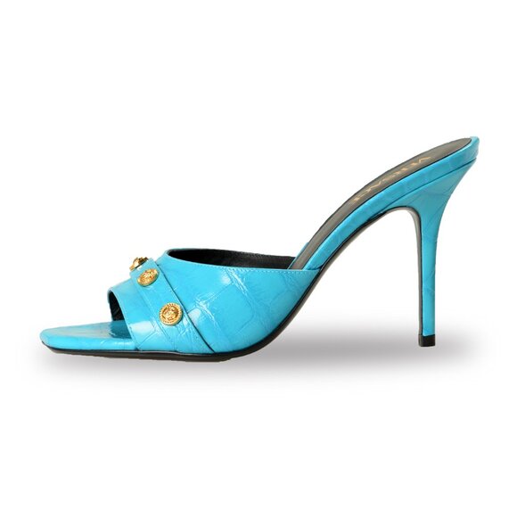 Versace Women's Croc Print Leather Medusa Sandals Mules Shoes US 11 IT 41 - Picture 2 of 8